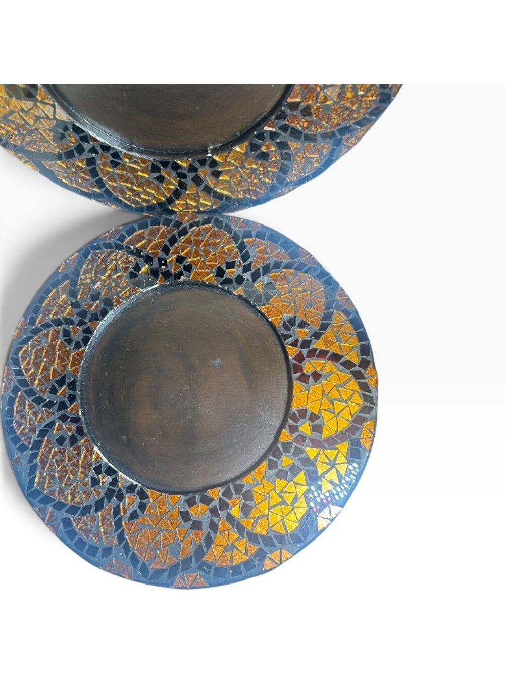 Pier 1 Imports Glass Autumn Mosaic Charger Plates Set 4 Gold Amber Black 13" - Picture 5 of 15